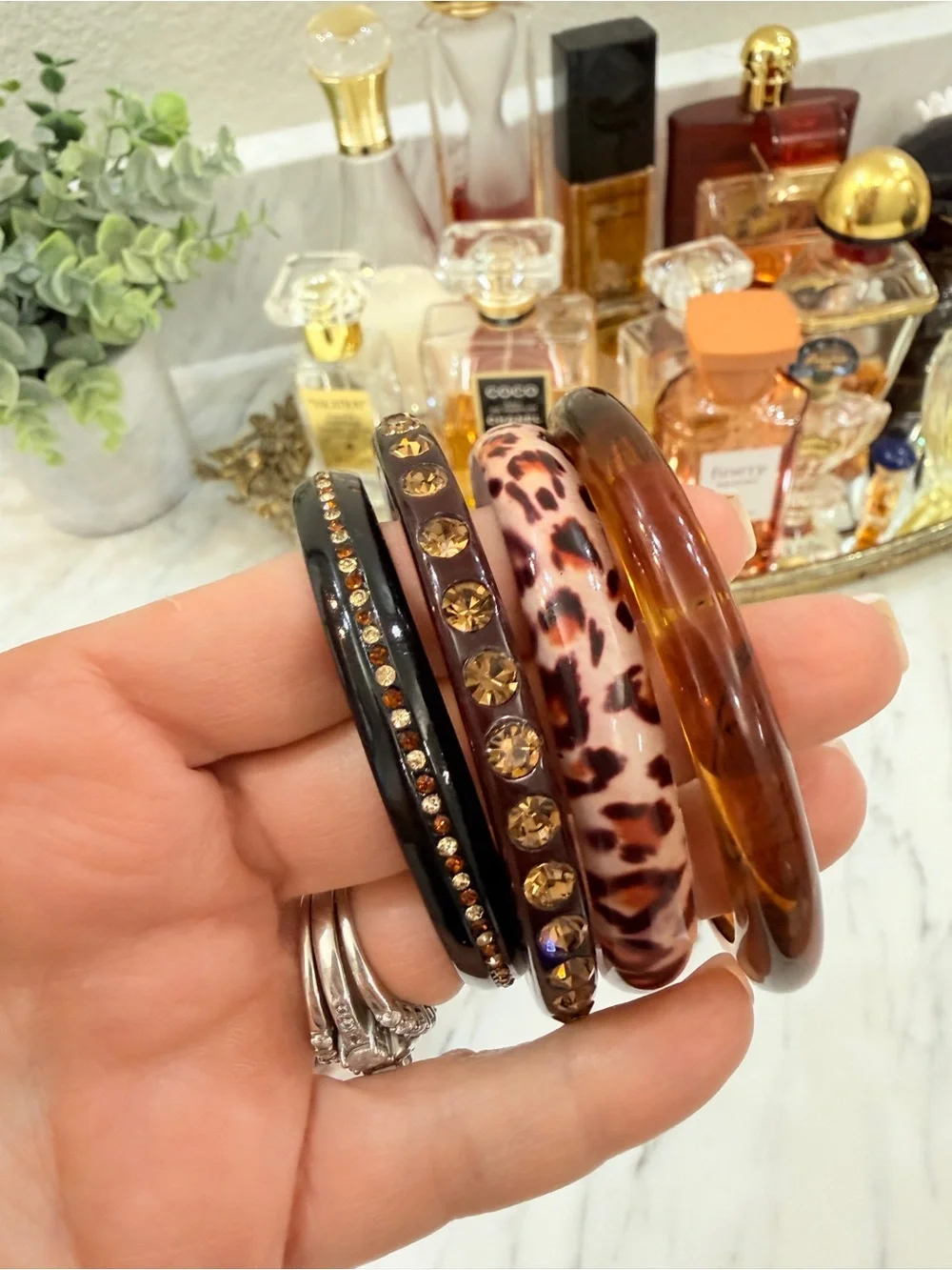 Vintage Lucite and Metal Leopard Print Decorative Bangles